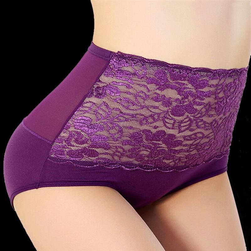 Modal High Waist Lace Hip Shaping Stretchy Transparent Panties Purple 8