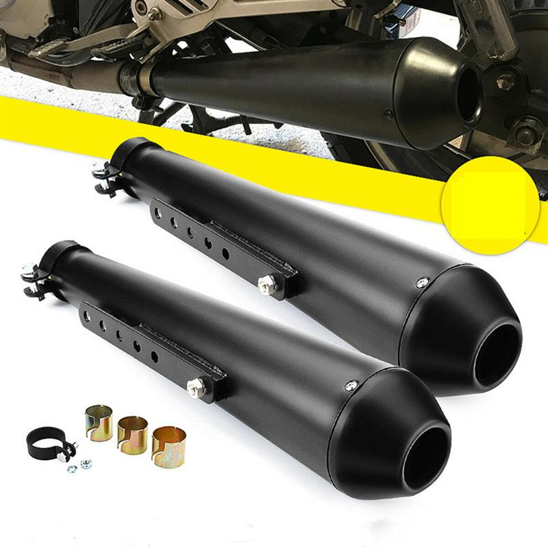2X Motorcycle Cafe Racer Rear Exhaust Pipe with Sliding Bracke Black Universal
