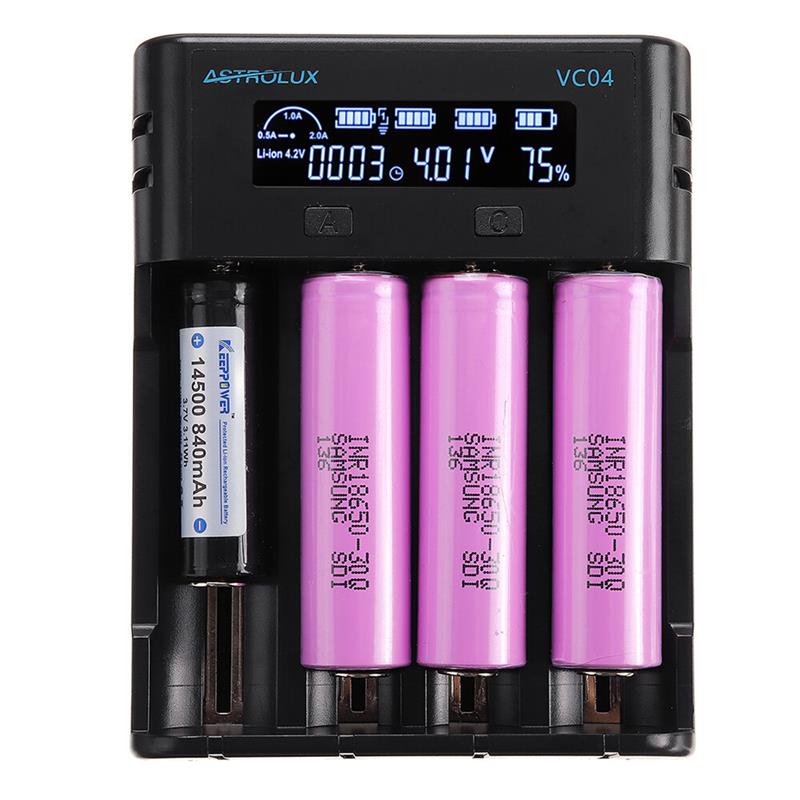 Astrolux VC04 Micro Type-C 2A Quick Charge Li-ion Ni-MH Battery Charger Current Optional USB Charger For 18650 26650 21700 AA AAA Battery