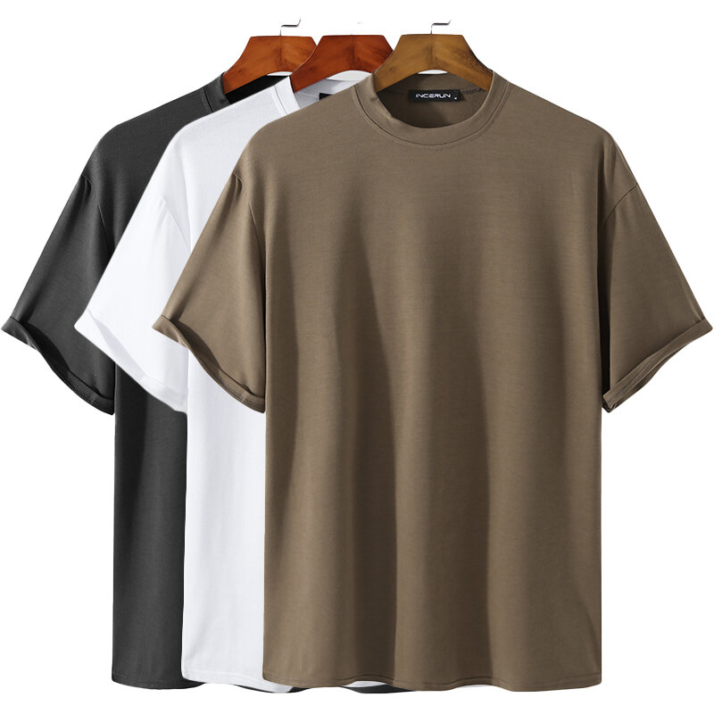 Round Neck Short-Sleeved Tops Solid Color Casual T-shirt Comfortable And Breathable Men’s Tops Short-Sleeved L Black