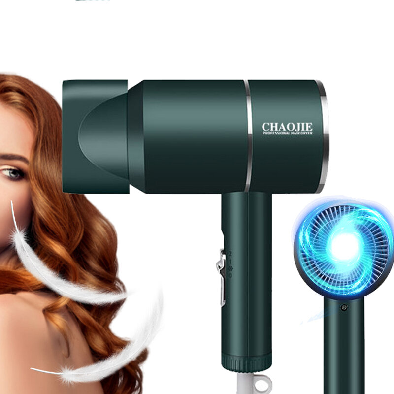 Portable Negative Ion Quick-drying Hair Dryer 2000W 2 Speeds 3 Gears Temperature Adjustment Green