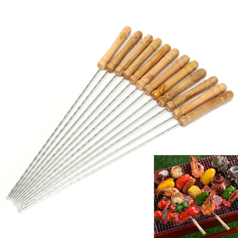 12X Stainless Steel Metal Barbeque Skewer Needle BBQ Kebab Stick Utensil 30cm BBQ Stick Fork