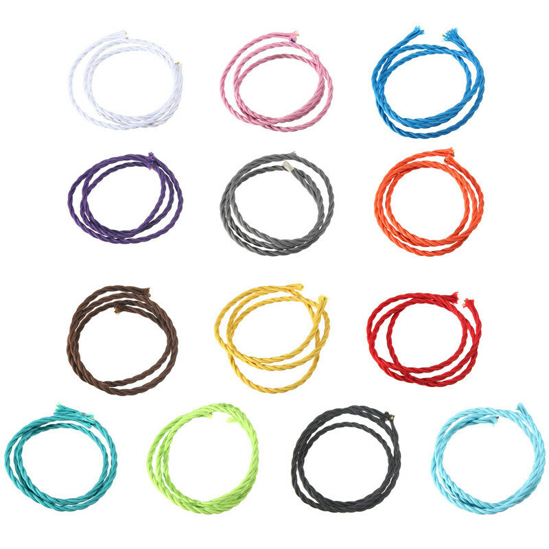 1m Vintage Colored DIY Twist Braided Fabric Flex Cable Wire Cord Electric Light Lamp Black