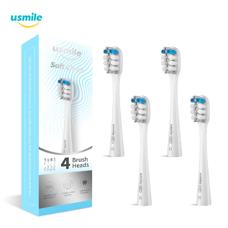 Usmile 4PCS Soft Grey Electric Toothbrush Heads Replacement Brush Heads For Sensitive Gums Works With P1/U3/P4/Y1S