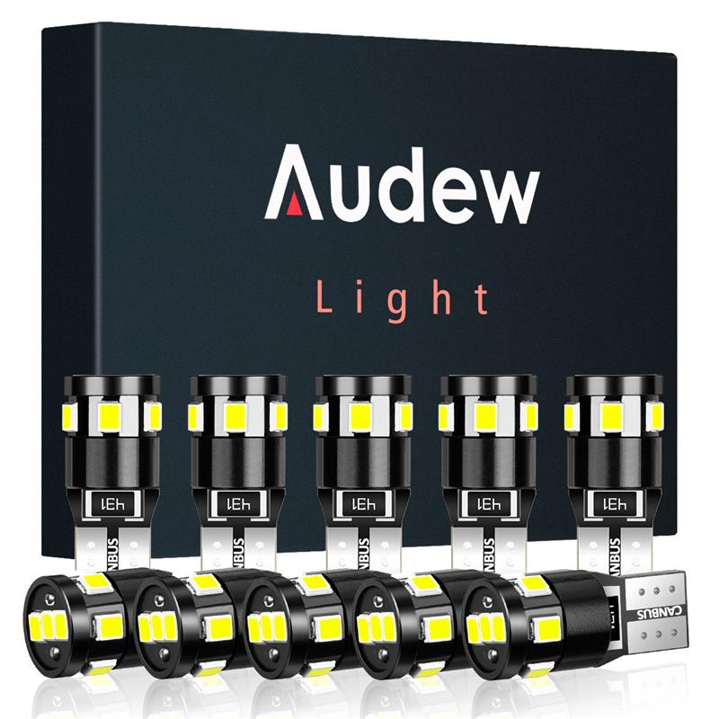 Audew T10 W5W Car 2835 SMD LED Side Marker Lights Parking Interior Bulbs Canbus Error Free 2.7W 4882K Xenon White 10Pcs