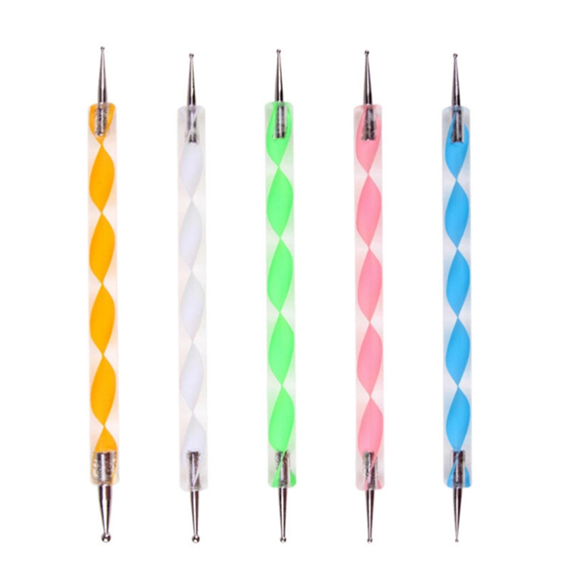 5Pcs Color Handle Dotting Tools Spiral Rod Double-end Point Nail Pen Indentation Pen Point Flower Drill Tool