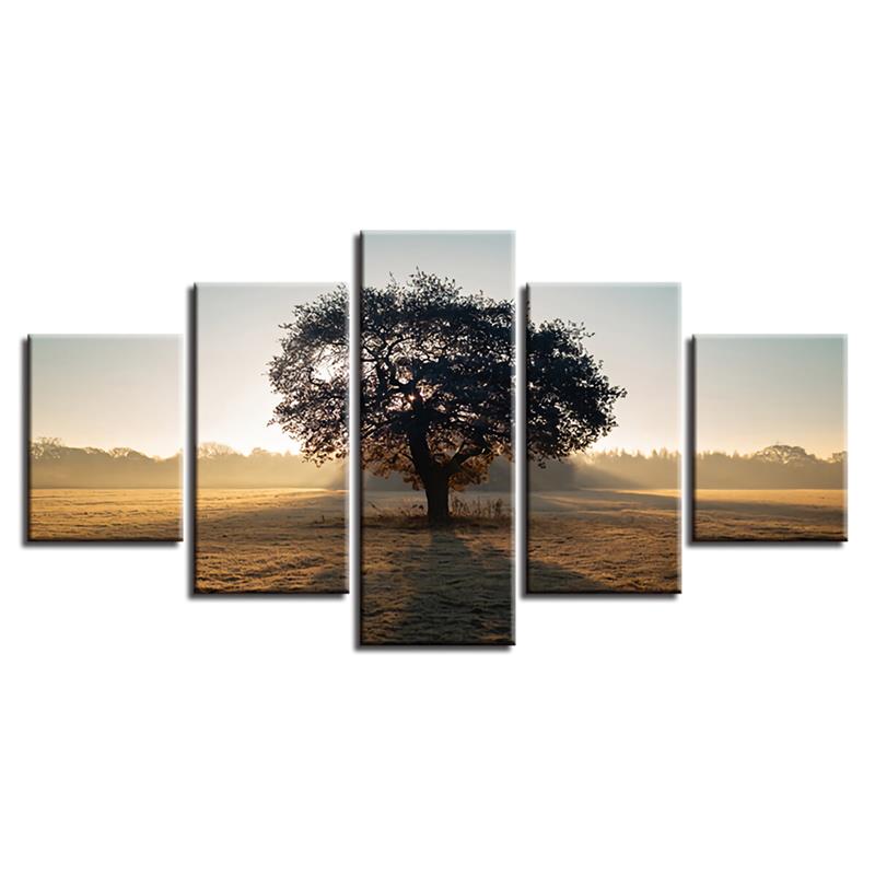 5Pcs Wall Decorative Paintings Sunshine Tree Canvas Print Art Pictures Frameless Wall Hanging Decorations for Home Office