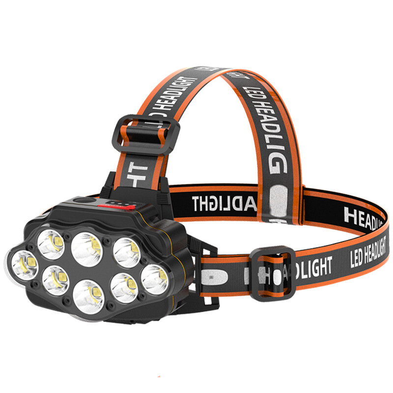 Bikight 4-Modes 8*XPG LED Headlamp USB Rechargeable Long Shoot Camping Head Light 18650 Fishing Lantern Waterproof Head Torch Flashlight Black