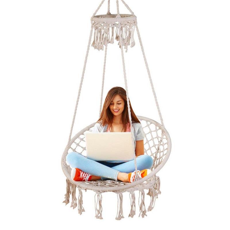 150KG Max Load Classic Hammock Swing Chair Bohemian Style Cotton Rope Hanging Spider Swing for Patio, Yard, Garden Indoor Outdoor