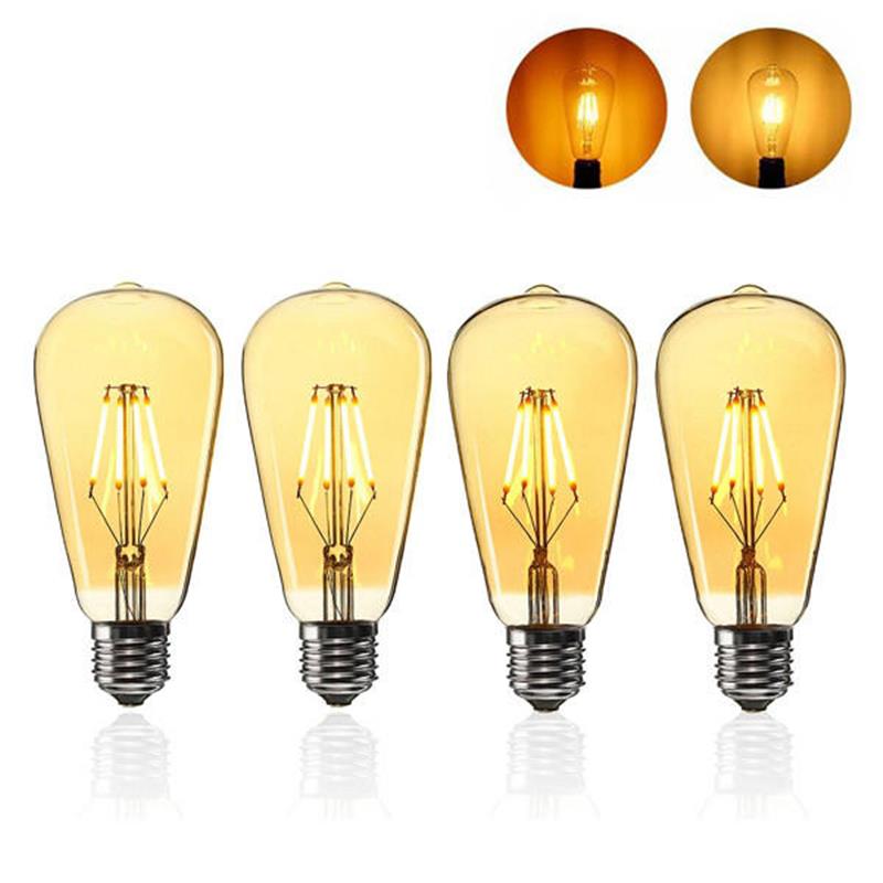 E27 ST64 4W Golden Cover Dimmable Edison Retro Vintage Filament COB LED Bulb Light Lamp AC110/220V Warm White 110V