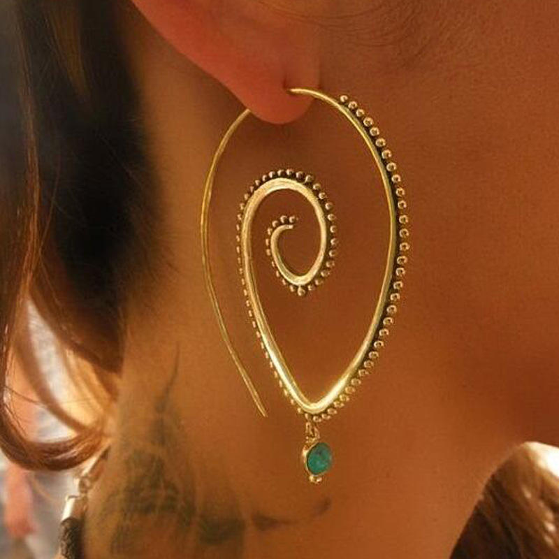 Exaggerated Spiral Drop Shape Big Circle Hoop Gold Silver Conch Earring Gift for Her Gold