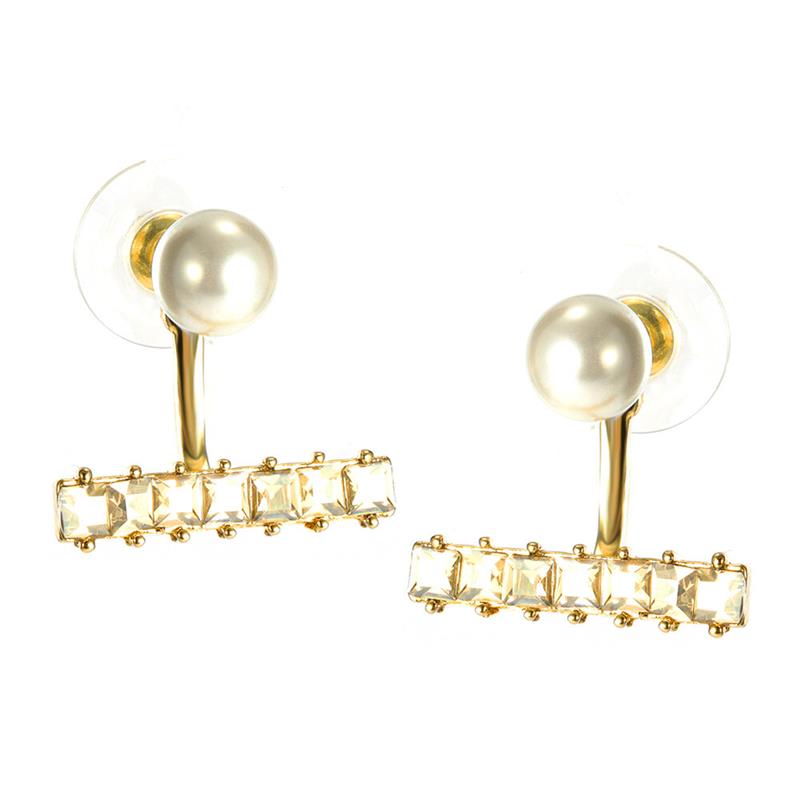 Luxury Pearl Rhinestones Silver Earring Cute Ear Jacket Stud Gift for Girls Women Gold