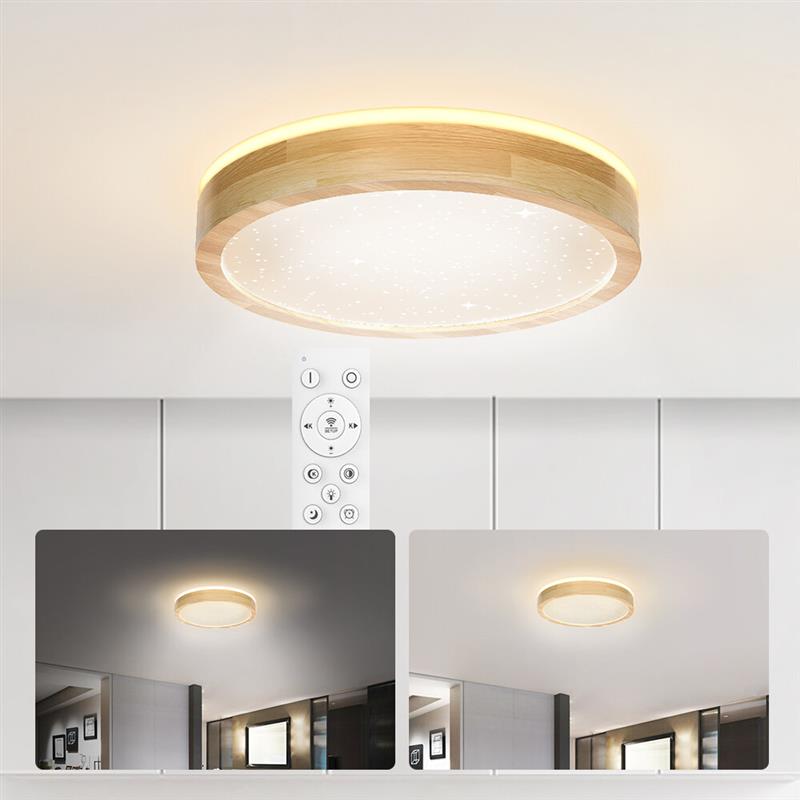 45W 40CM Wooden Ceiling Lamp Double Light Color Stepless Dimming Starry Ceiling Light With Remote Control AC185-265V Stepless dimming