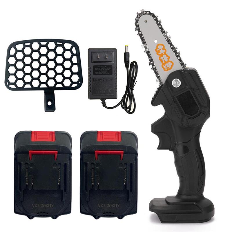 24V Cordless Electric Chainsaw 4 Inch Portable Chain Saw Woodworking Cutting Tool W/ 2pcs Battery