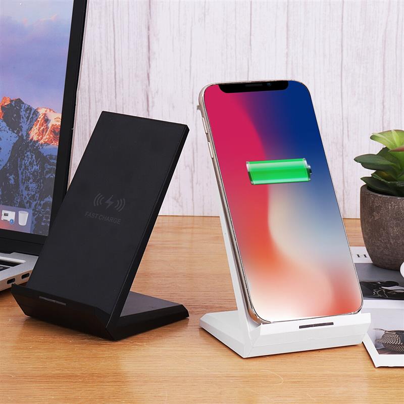 Universal 30W Qi Wireless Charger Horizontal Vertical Type-C Double Coil Charging Pad Stand Dock Mobile Phone Holder Stand Black