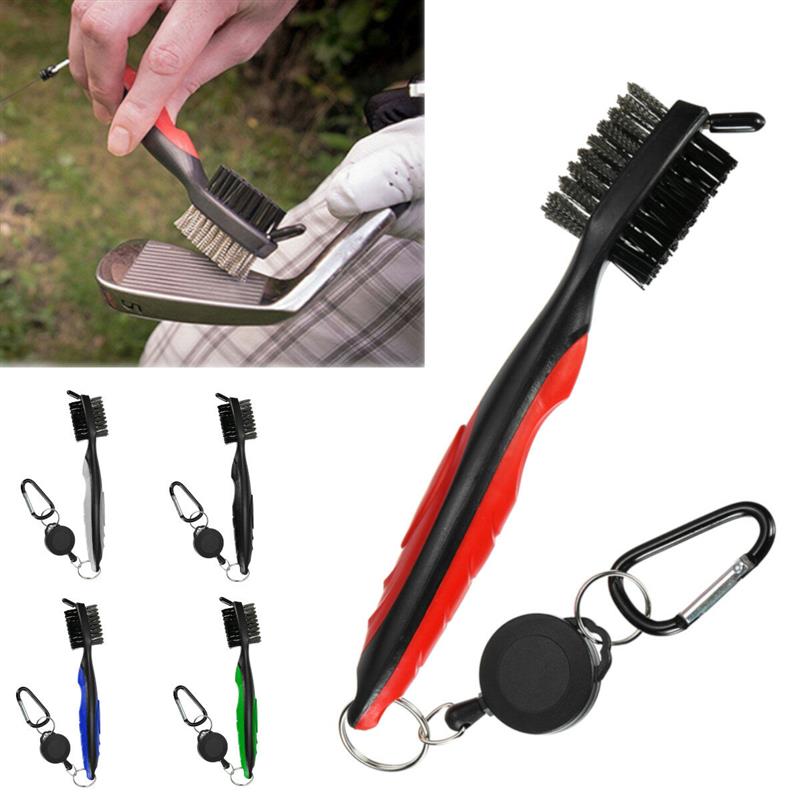 Double Sided Portable Retractable Zip-line Golf Club Brush Wedge Cleaner Cleaning Brush Black