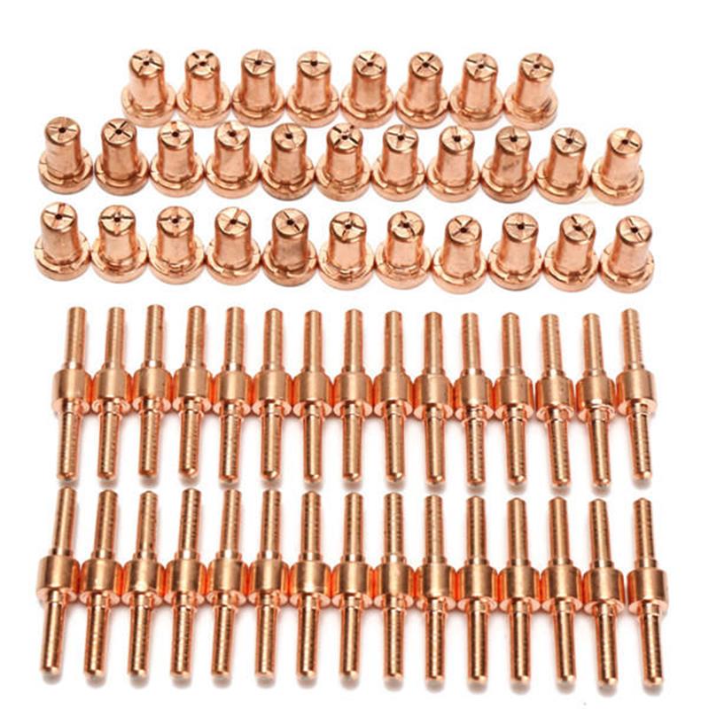 Drillpro 60pcs Consumables Extended Long Tip Electrodes and Nozzles for PT31 LG40 40A Air Plasma Cutter
