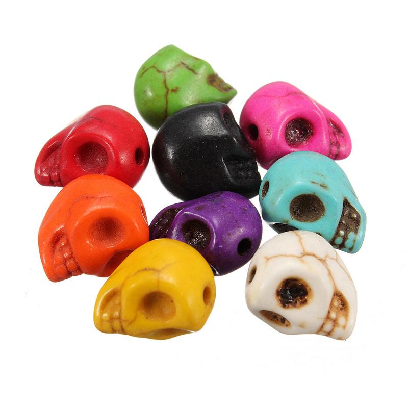30pcs Charm Turquoise Gem Carved Skull Center Side Colorful Drilled Beads DIY Jewelry Rose