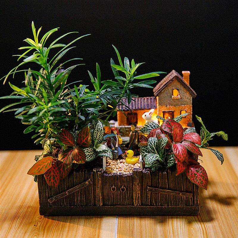 Lighting Tuscany’s Cabin Flower Pot Craft Ornaments Magic Lantern House Planter Bonsai