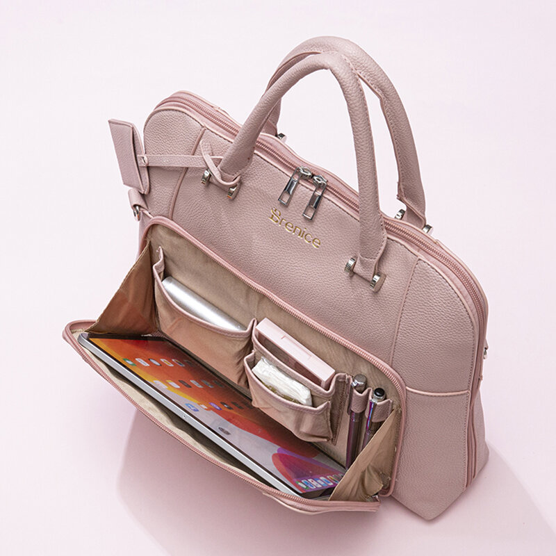 Women Design Solid Handbag Multifunction Crossbody Bag 15.6 Inch Laptop Bag Messenger Bag Pink