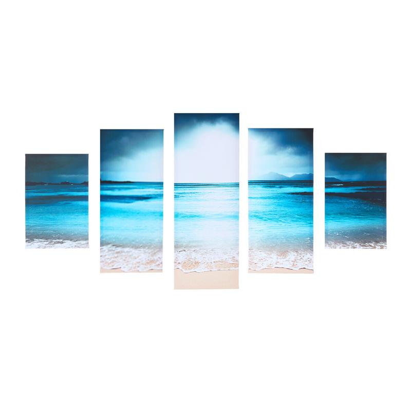 5Pcs Canvas Print Paintings Seaside Sunset Wall Decorative Print Art Pictures Wall Hanging Decorations for Home Office frameless
