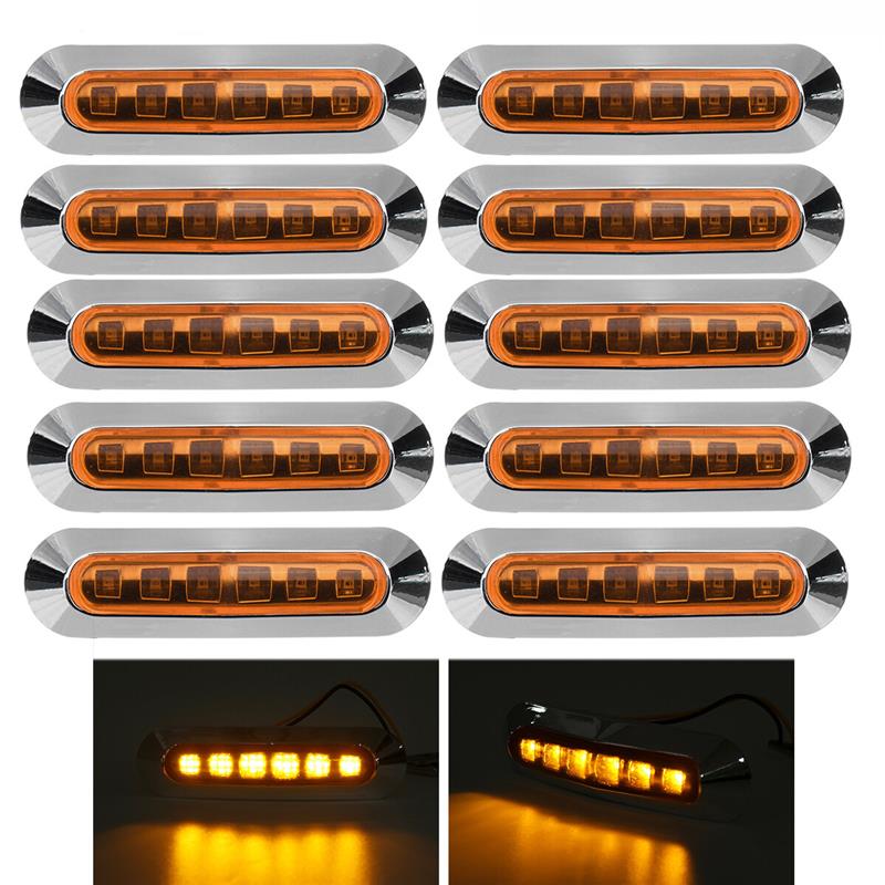 10PCS 12V 24V 6 LED Side Marker Lights Lamp Amber for Truck Trailer Caravan Lorry Van