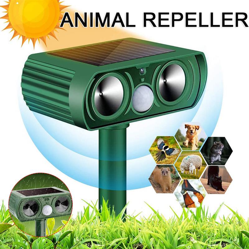 Solar Power Ultrasonic Animal Repeller Garden Pest Cat Deer Raccoon Repellent