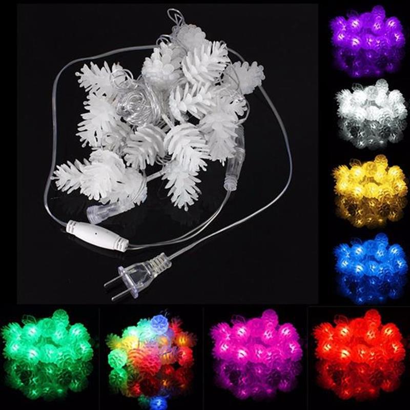 5M 20LED Pine Cone Fairy String Light Waterproof Christmas Outdoor Decor 110V Pink