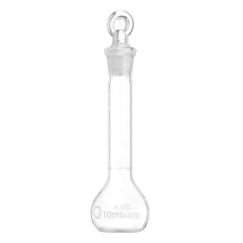 10mL Clear Glass Volumetric Flask w/ Glass Stopper Lab Chemistry Glassware