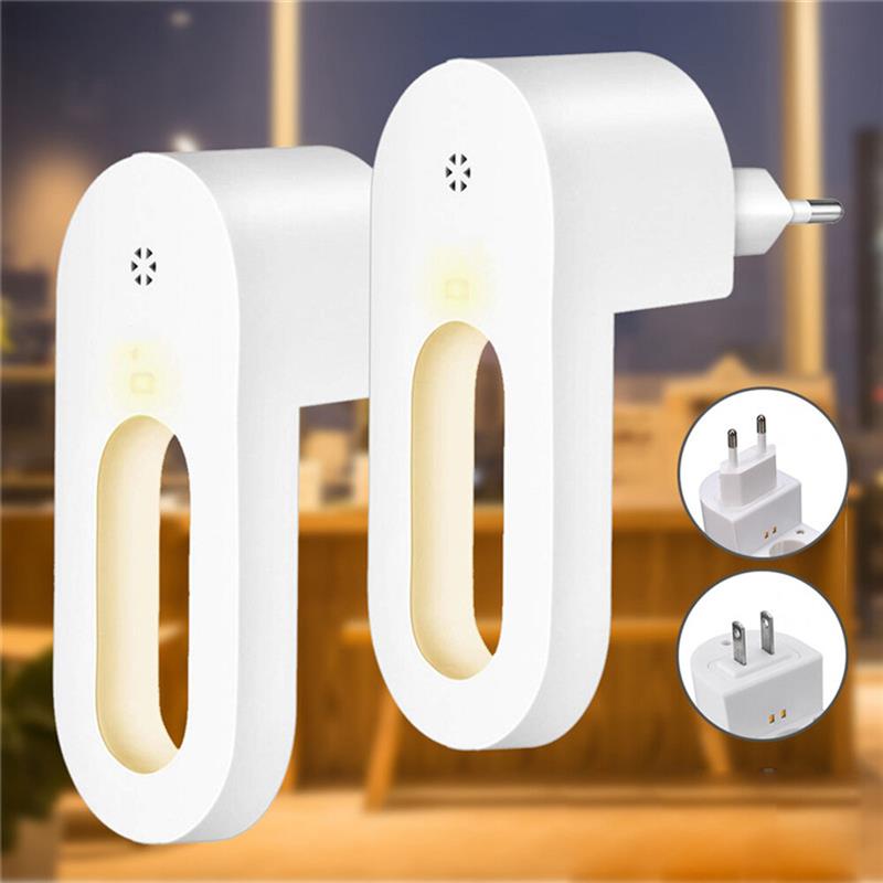 2pcs LED Light Sensor Night Lamp Socket Wall Plug-in Child bedroom Hallway AC100-240V EU Plug