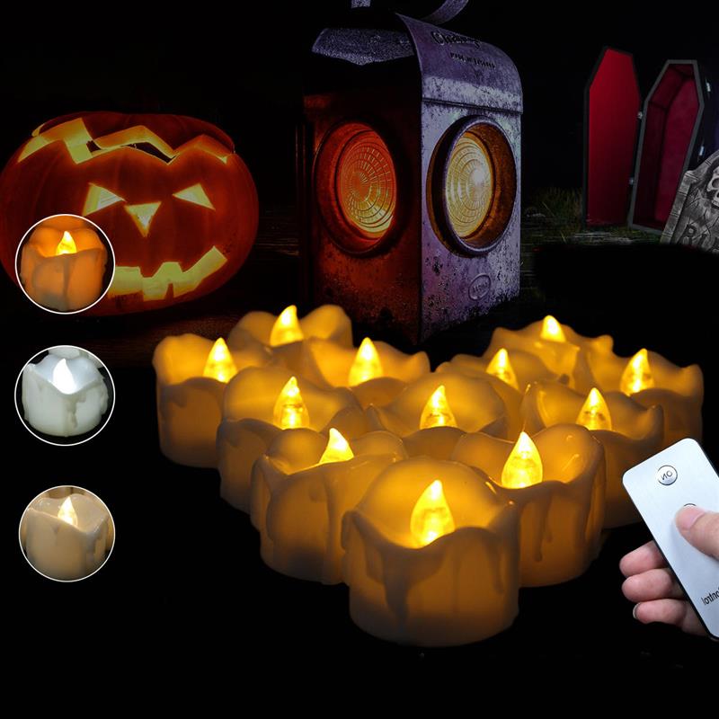 12PCS LED Flickering Candle Tea Light With Remote Control for Home Garden Balcony Decor White