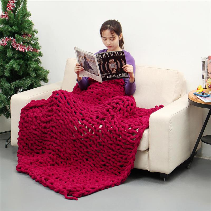 80 x 100cm Handmade Knitted Blanket Cotton Soft Washable Lint-free Throw Blankets Pink