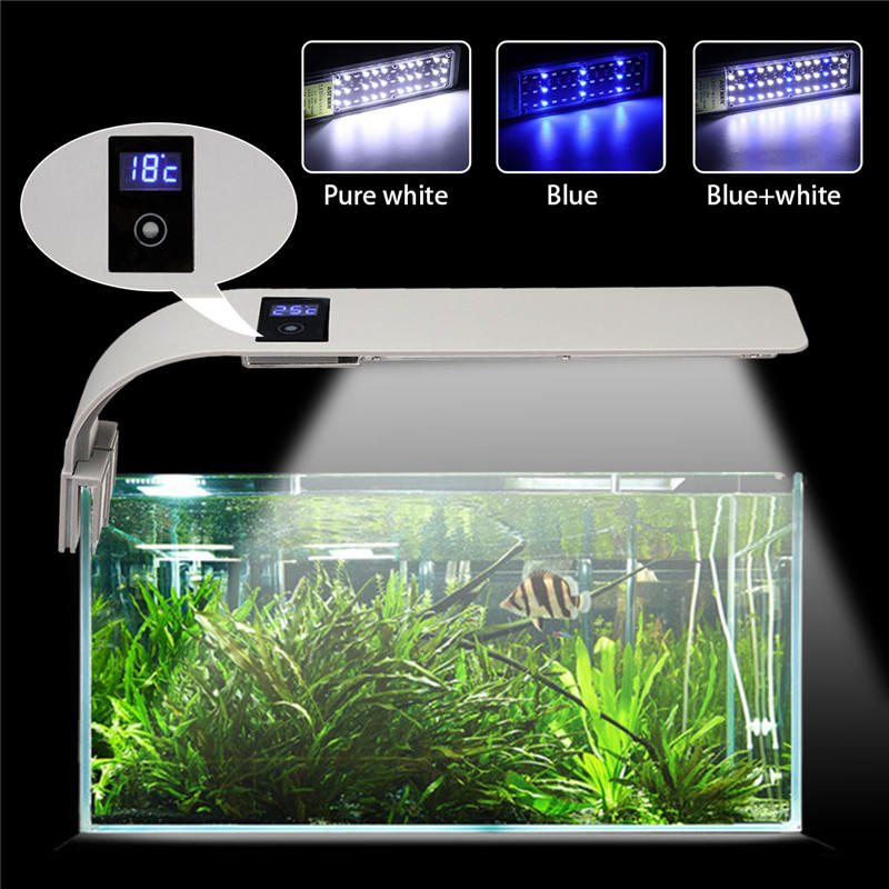 15W AC220V LED Aquarium Light Clip on Tank Fish ,Plants Grow Lamp with Temperature Display for 40-80cm Tank White and Blue LEDs #1