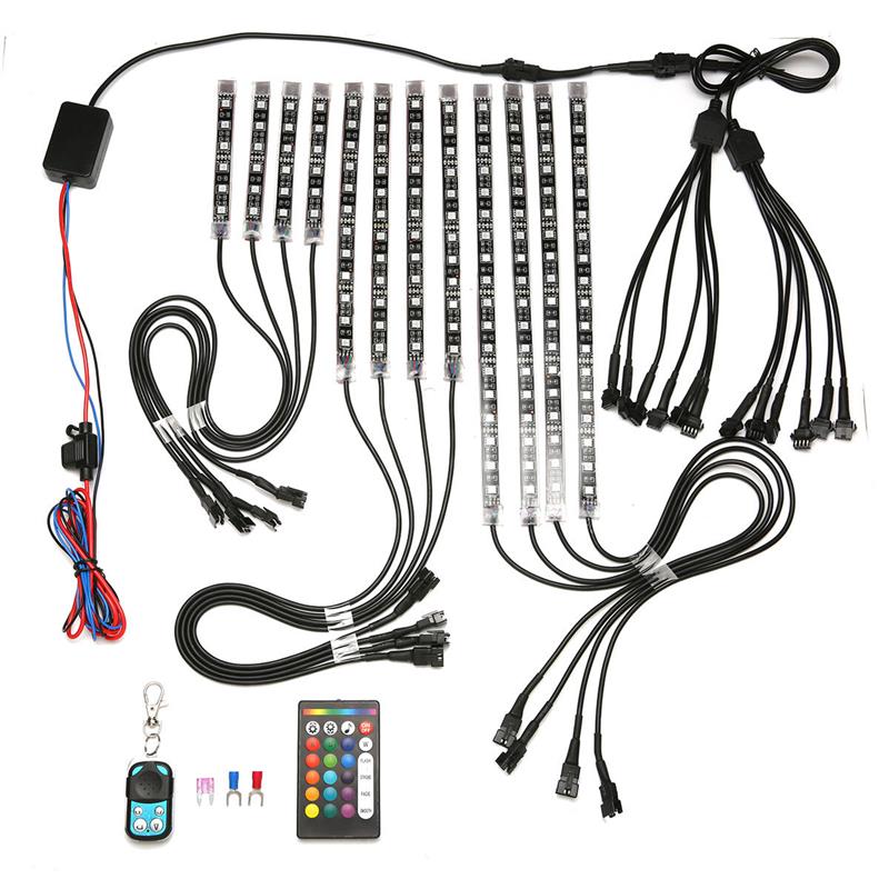 AMBOTHER 12V 12pcs 18 Color RGB LED Rock Effect Light Waterproof Kit Voice Remote Control For Motorcycle Bike Car