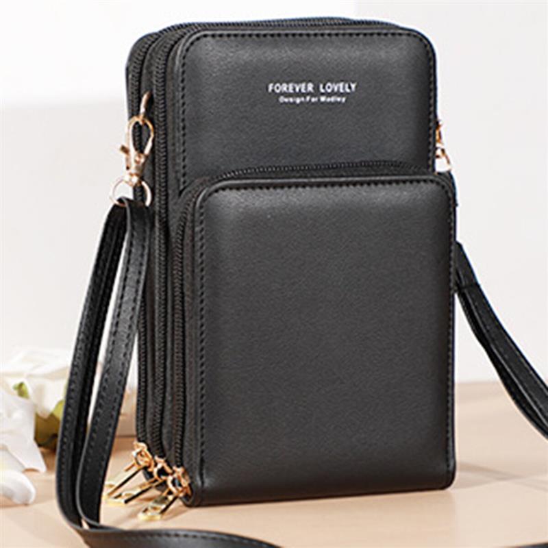 Large Capacity with Touch Screen Clear Window Multi-Pockets Wallet Handbag Mobile Phone Storage Crossbody Bag Black